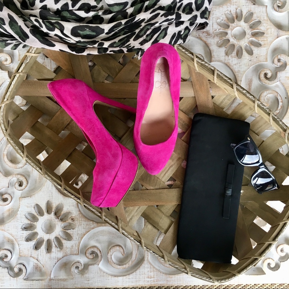JESSICA SIMPSON HOT PINK SUEDE PLATFORM STILETTOS